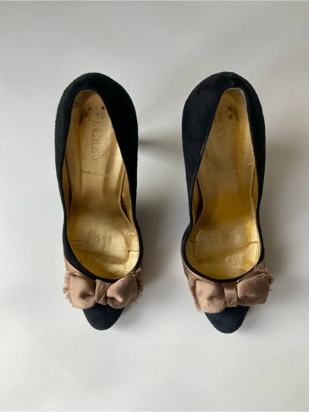 Black Suede J. Crew w/satin bow accent pumps